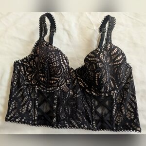 Victoria's Secret Black Lace Longline Bra 32   B,Euc
